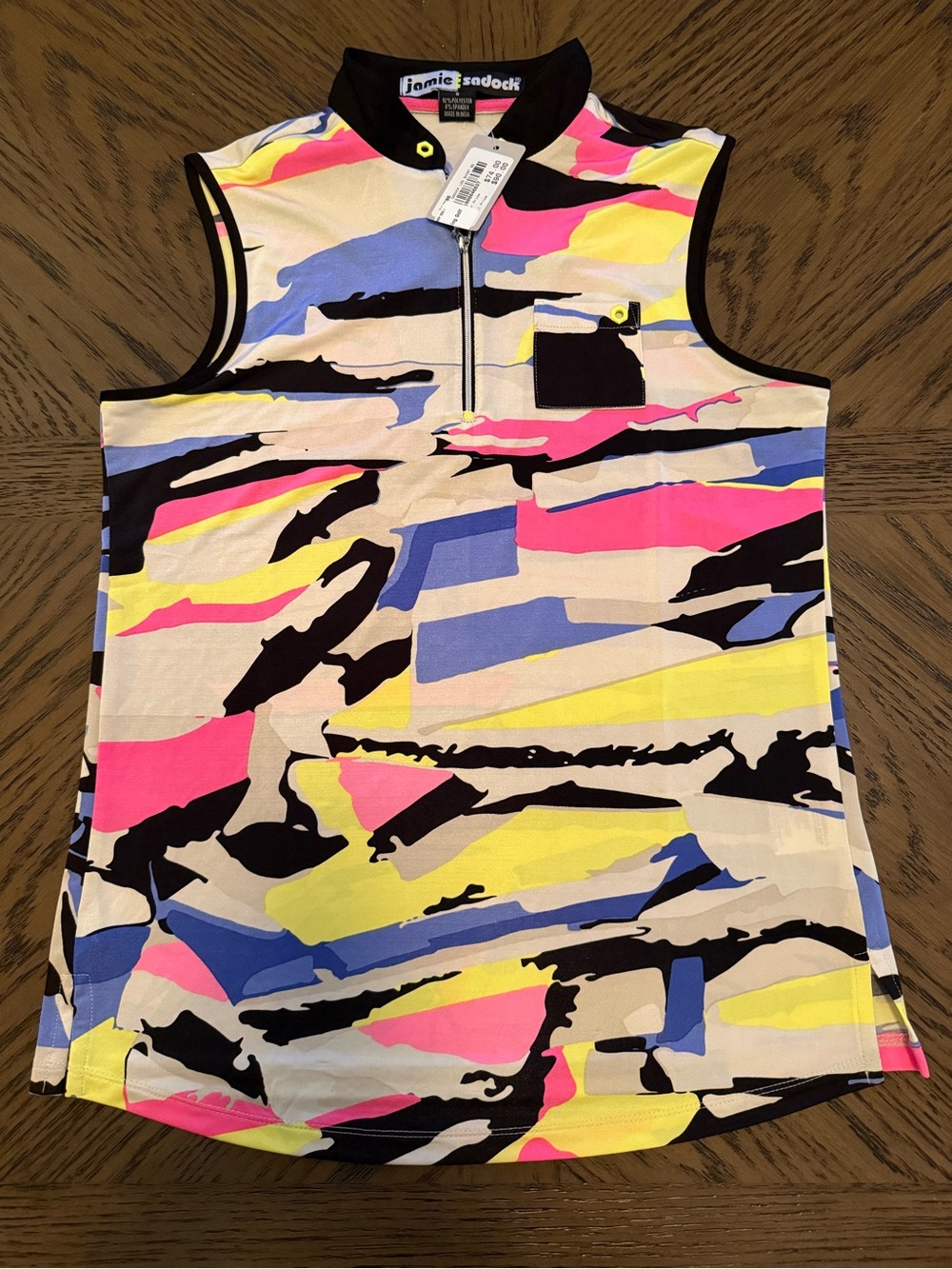 jamie sadock Neon Pink Yellow Blue Abstract Sleeveless Polo